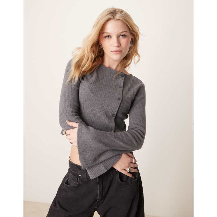 トップス Agatha blouse set up gray andmary Kaiia exclusive contrast trim sweetheart neckline top in gray