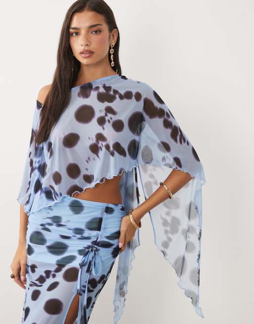 ASOS DESIGN spot maxi slit skirt & top in blue, 2 of 3