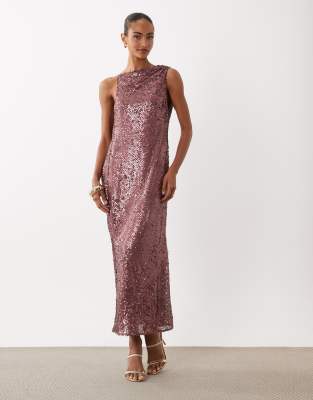 Женское макси-платье ASOS Design с пайетками и асимметричными бретелями, сиреневое