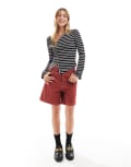 [ASOS DESIGN] ASOS DESIGN asymmetric stripe button front top in black XS Black