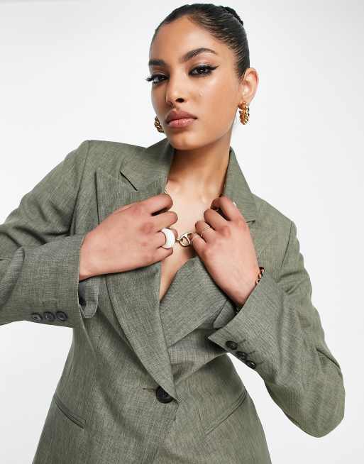 ASOS DESIGN asymmetric suit blazer in khaki ASOS