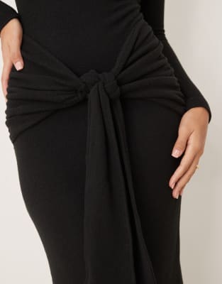 asos design asymmetric super soft maxi dress with tie in black