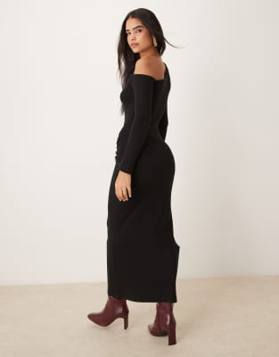 asos design asymmetric super soft maxi dress with tie in black