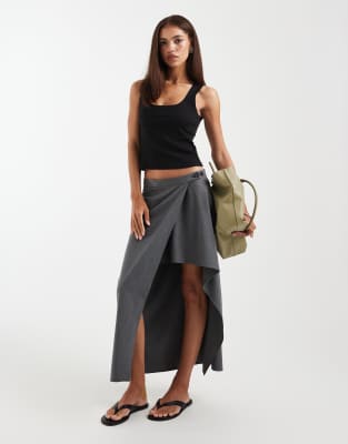 Asos Design Asymmetric Tailored Skirt In Gray