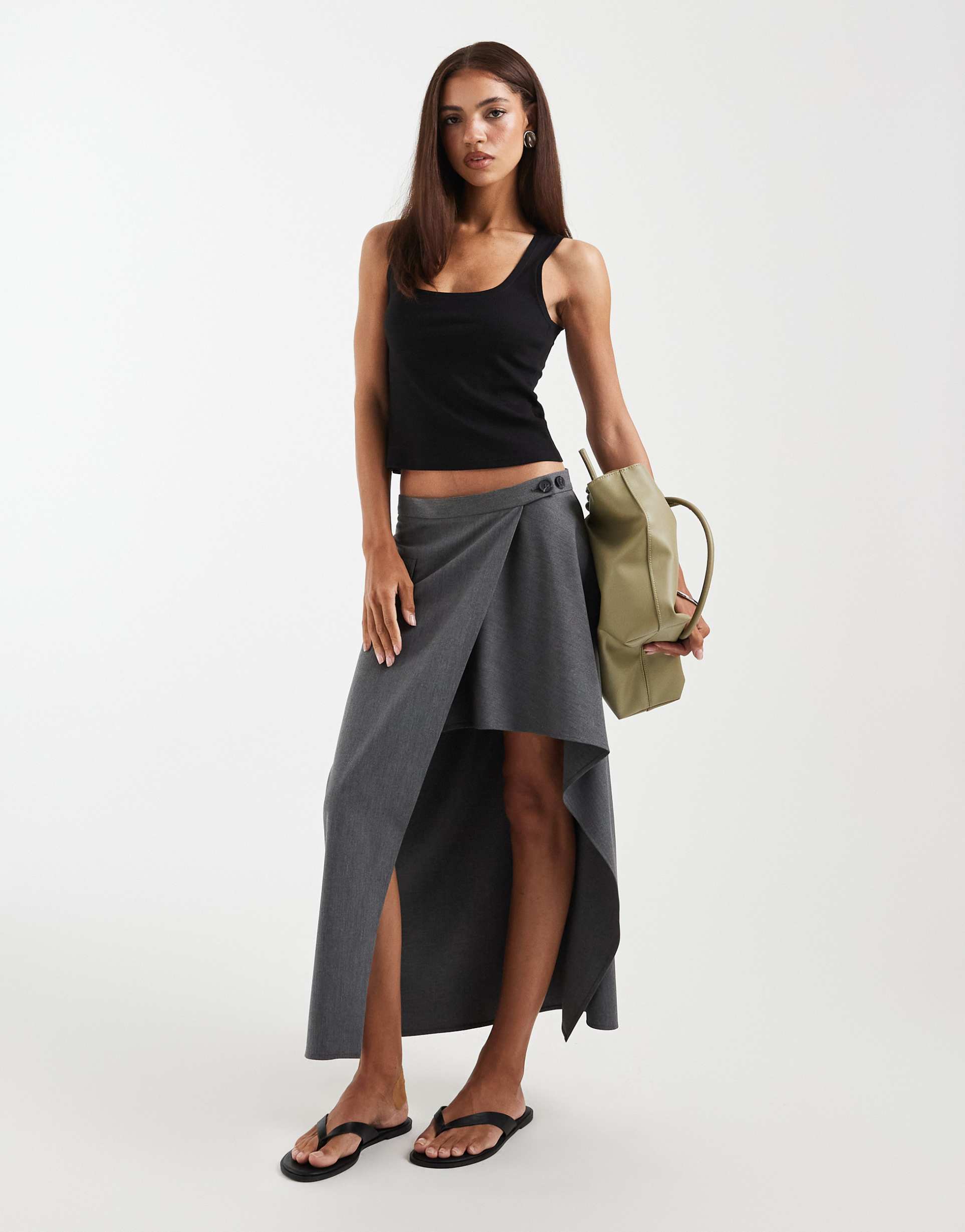 asos design asymmetric tailored skirt in gray