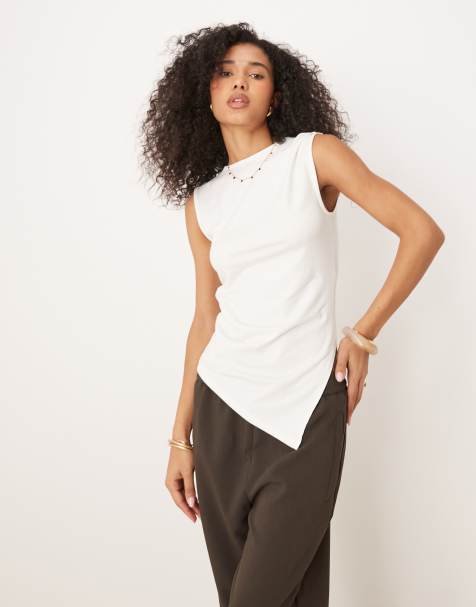ASOS DESIGN asymmetric tank in coconut milk - view 1
