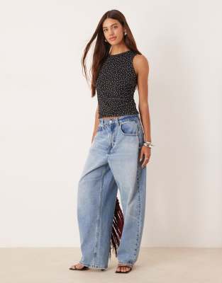 Asos Design Asymmetric Tank Top In Blue