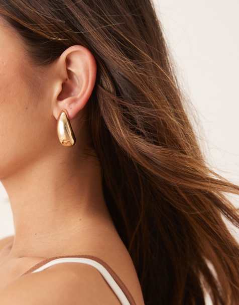 ASOS DESIGN asymmetric teardrop stud earrings in gold tone - view 1