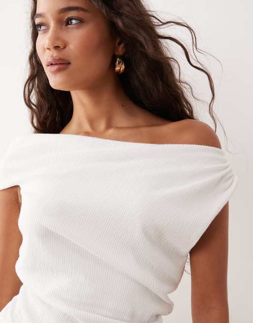 ASOS DESIGN asymmetric textured rib knit top in ivory - part