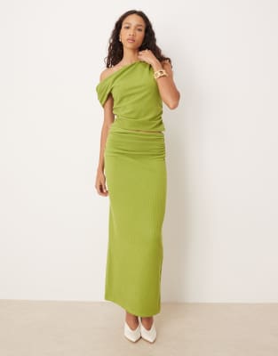 Asos Design Asymmetric Textured Ribbed Top In Green
