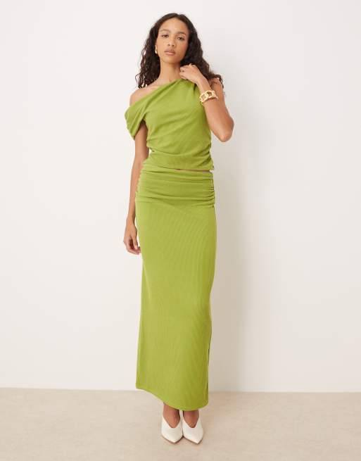 ASOS DESIGN asymmetric textured ribbed top in green - part of a set, 2 of 4