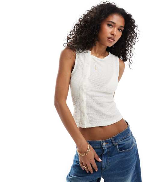 ASOS DESIGN asymmetric textured waistcoat in ivory - view 1