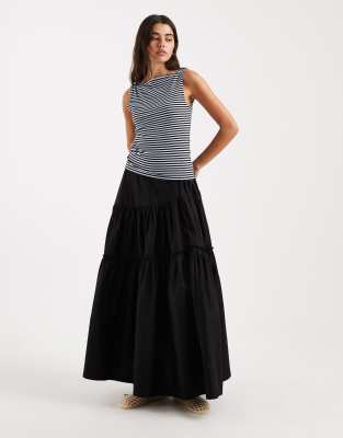 ASOS DESIGN asymmetric tiered boho maxi skirt in black