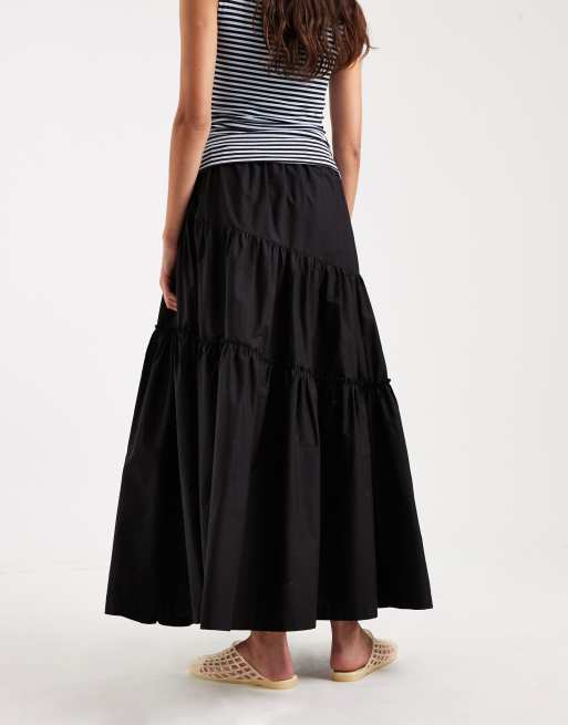 ASOS DESIGN asymmetric tiered boho maxi skirt in black, 2 of 5