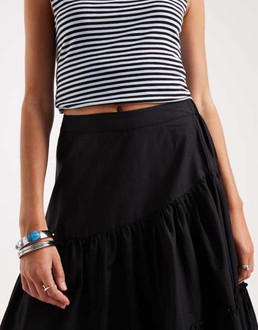 ASOS DESIGN asymmetric tiered boho maxi skirt in black, 4 of 5