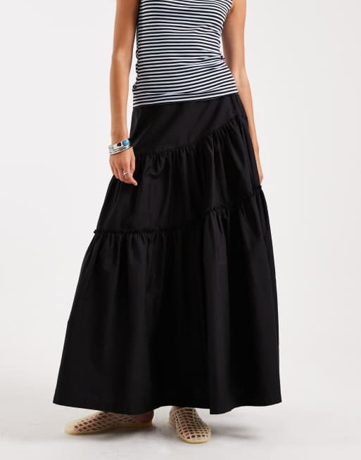 ASOS DESIGN asymmetric tiered boho maxi skirt in black, 5 of 5