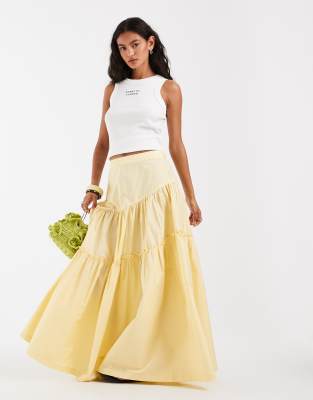 ASOS DESIGN asymmetric tiered boho maxi skirt in buttermilk