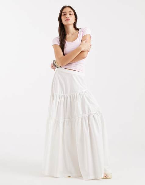 ASOS DESIGN asymmetric tiered boho maxi skirt in white - view 1