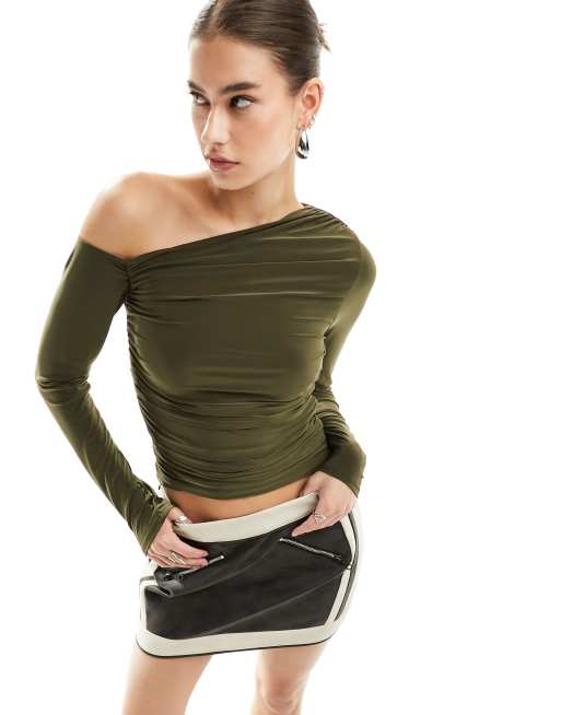 ASOS DESIGN asymmetric top in khaki | ASOS