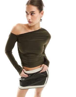 asos design asymmetric top in khaki