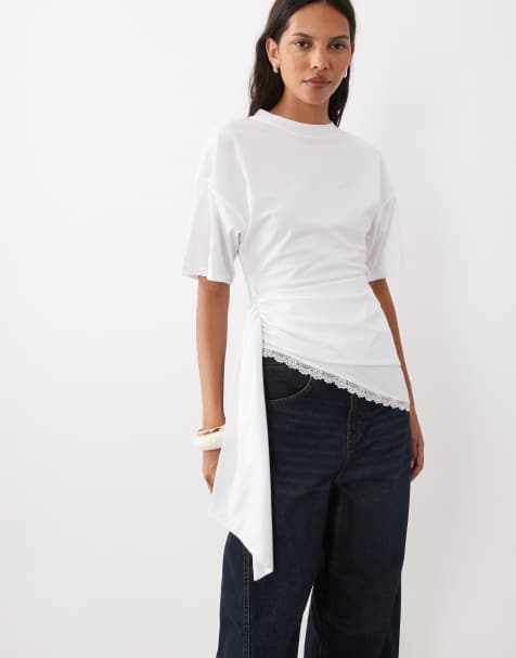 ASOS DESIGN asymmetric top with waist wrap in white - view 1