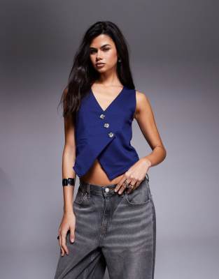 Asos Design Asymmetric Vest Top In Blue
