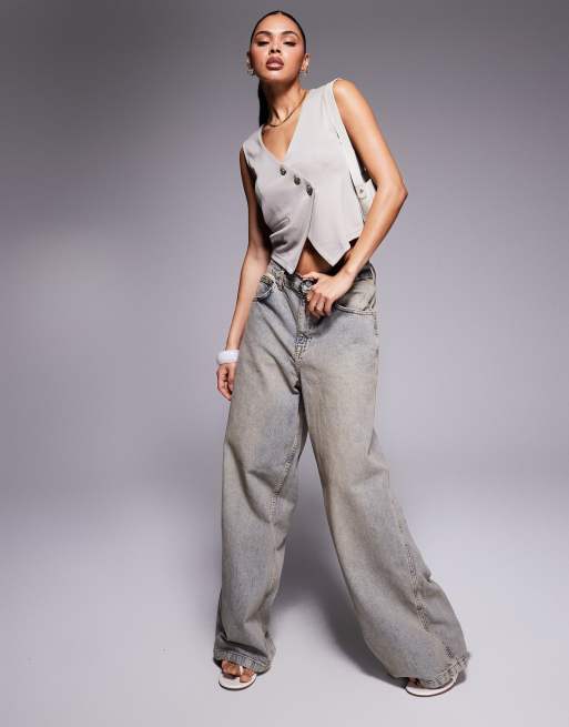 ASOS DESIGN asymmetric vest top in stone, 2 of 4