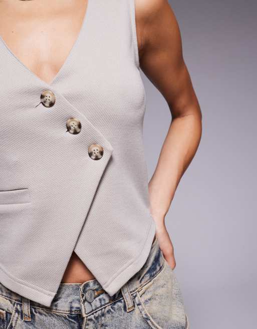ASOS DESIGN asymmetric vest top in stone, 3 of 4