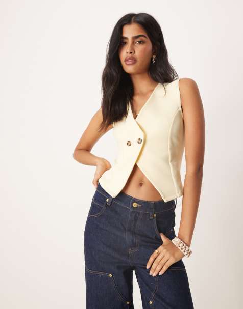 ASOS DESIGN asymmetric waistcoat in buttermilk - view 1