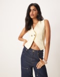[ASOS DESIGN] ASOS DESIGN asymmetric waistcoat in buttermilk-Yellow M Buttermilk