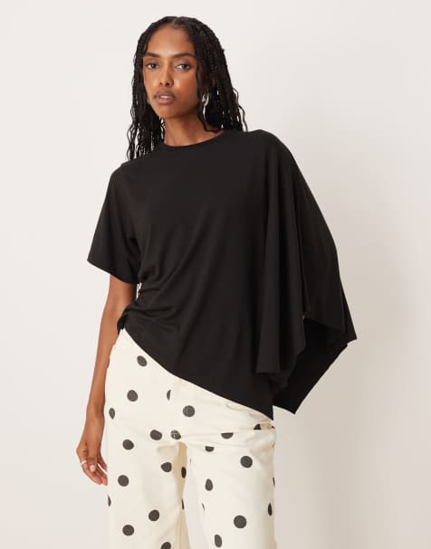 ASOS DESIGN asymmetric waterfall tee in black - view 1