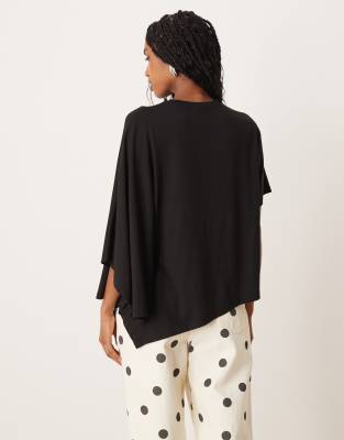 Asos Design Asymmetric Waterfall Tee In Black