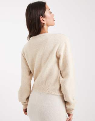 Asos Design Asymmetric Wave Placket Cardigan In Neutral