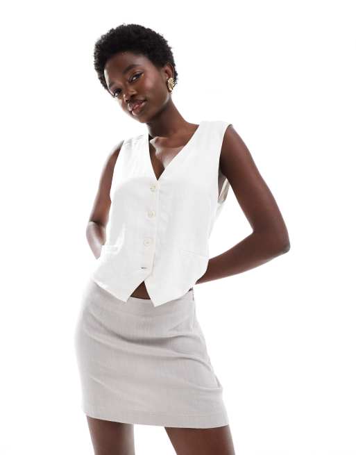 ASOS DESIGN asymmetric wrap co-ord waistcoat in linen look