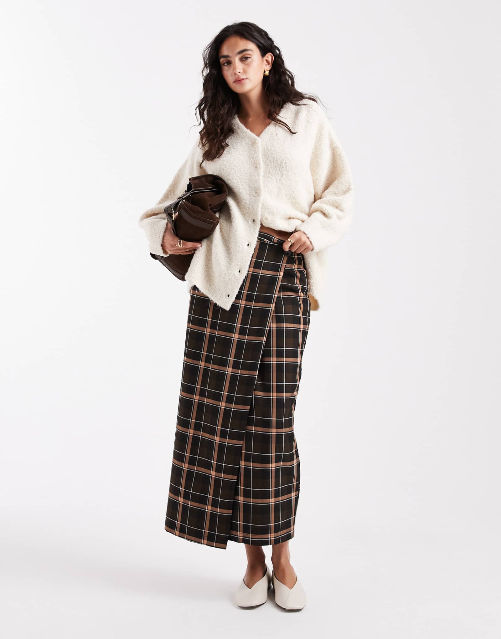 Асимметричная макси-юбка с запахом в клетку от ASOS DESIGN