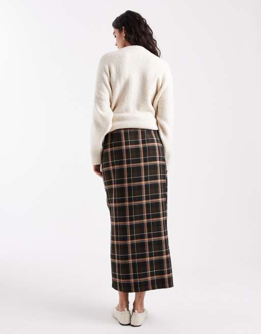 ASOS DESIGN asymmetric wrap maxi skirt in check, 2 of 5