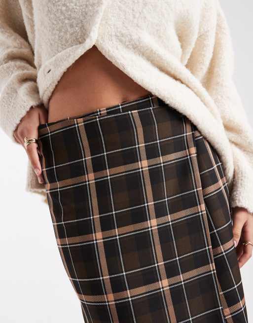ASOS DESIGN asymmetric wrap maxi skirt in check, 3 of 5