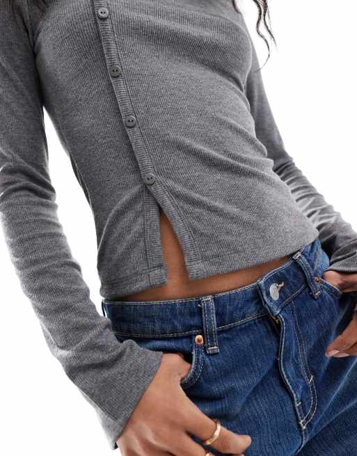 ASOS DESIGN asymmetrical button through top in dark gray | ASOS