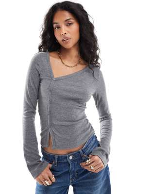 [ASOS DESIGN] ASOS DESIGN asymmetrical button through top in dark grey L GREY