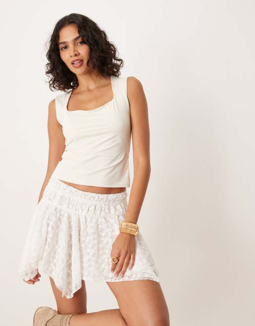 ASOS DESIGN asymmetrical layered mini skirt in white