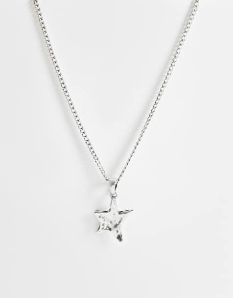 ASOS DESIGN asymmetrical molten star pendant necklace in silver - view 1