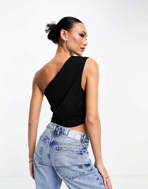 ASOS DESIGN asymmetrical waistcoat in black, 2 of 4
