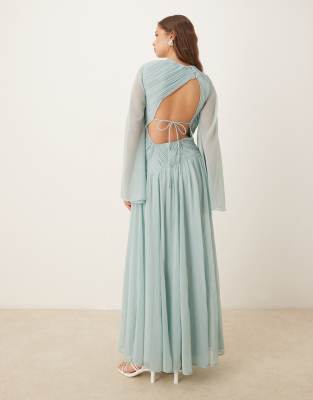 ASOS DESIGN - Asymmetries Maxikleid in Hellblau mit Rückenausschnitt und tiefer Taille