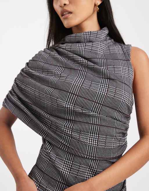 ASOS DESIGN – Asymmetrisch drapiertes Midikleid aus kariertem Jacquard, 2 von 4
