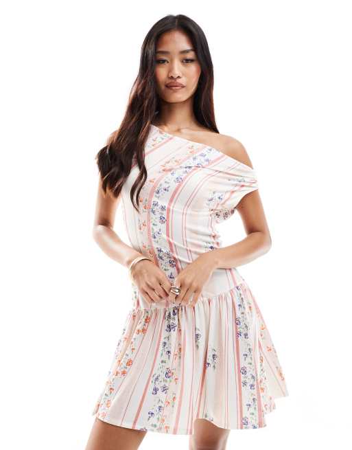 ASOS DESIGN – Asymmetrisch drapiertes Minikleid mit Streifen-Blümchenmuster