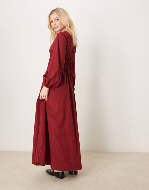 ASOS DESIGN – Asymmetrisch gerafftes Maxikleid in Burgunderrot, 3 von 4