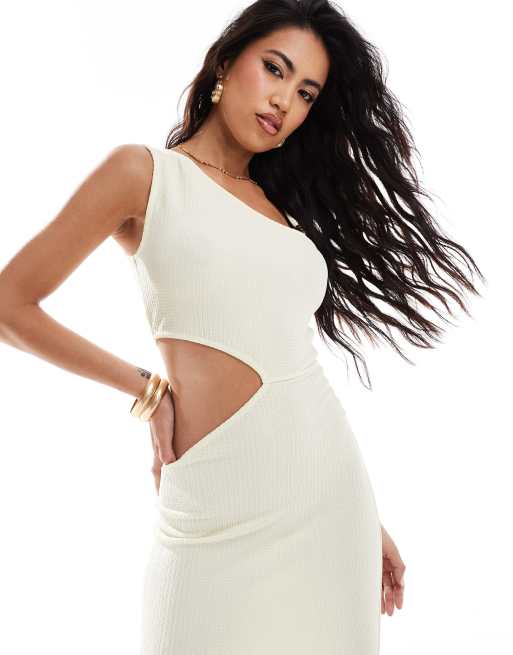 ASOS DESIGN – Asymmetrisch geschnittenes Maxikleid in Cremeweiß mit Zierausschnitt und Perlendetail, 2 von 4