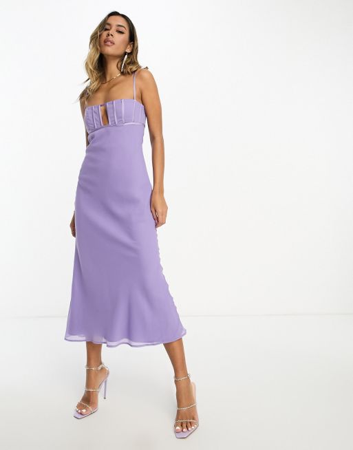 ASOS Design – Asymmetrisch geschnittenes Midikleid in Lila mit Korsagen-Bustier, 4 von 4
