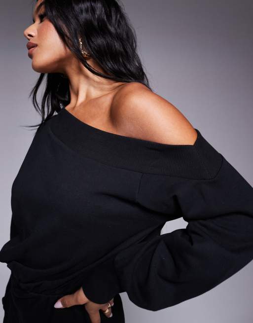ASOS DESIGN – Asymmetrisch geschnittenes Minikleid aus Sweatshirt-Stoff in Schwarz, 3 von 4