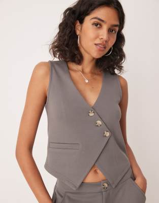 ASOS DESIGN - Asymmetrisch geschnittenes Westen-Top aus Jersey-Twill in Dunkelgrau, Kombiteil
